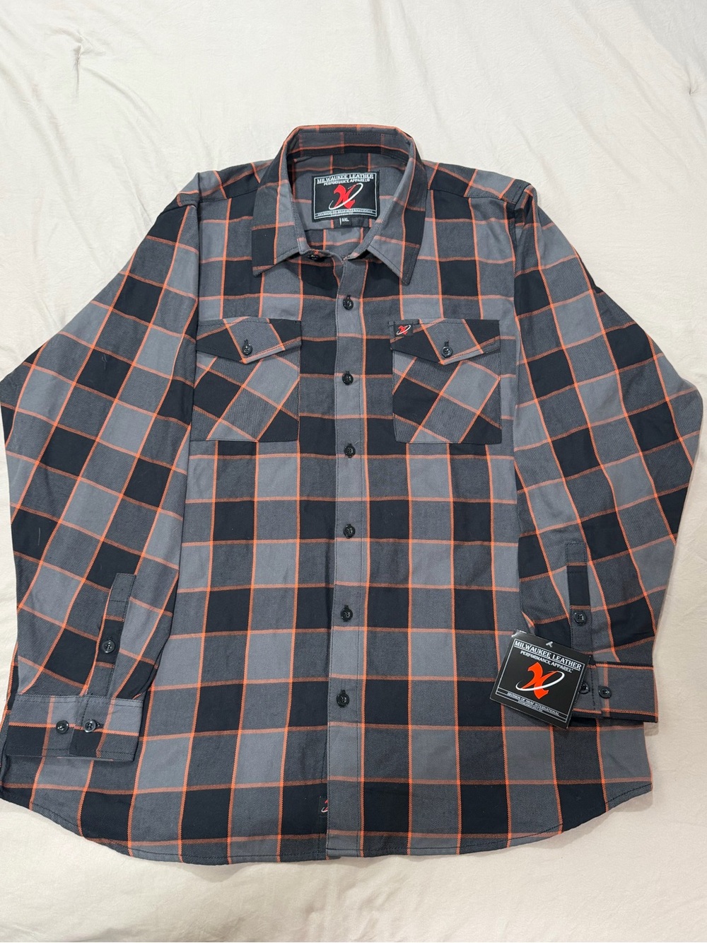 Milwaukee Motorcycle Gear Flannel Shirt in Orange/Grey/Red
